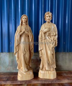 Tượng đức Mẹ Lộ đức Và Thánh Giuse Bằng Gỗ Cao 50cm, Vẽ Tóc Môi