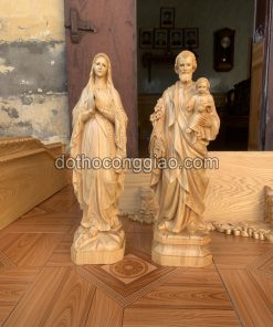 Tượng đức Mẹ Mân Côi Và Giuse Bế Chúa Cao 70cm Bằng Gỗ