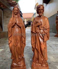 Tượng Thánh đức Mẹ Lộ đức Và Thánh Giuse Bằng Gỗ Hương đá Cao 50cm